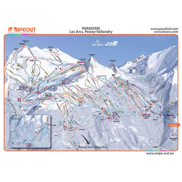 Image of the Wipeout Paradiski microfibre piste map for Les Arcs, Peisey-Vallandry