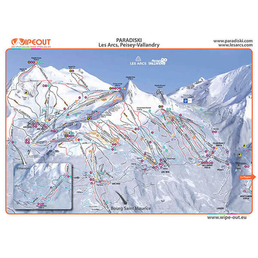 Image of the Wipeout Paradiski microfibre piste map for Les Arcs, Peisey-Vallandry