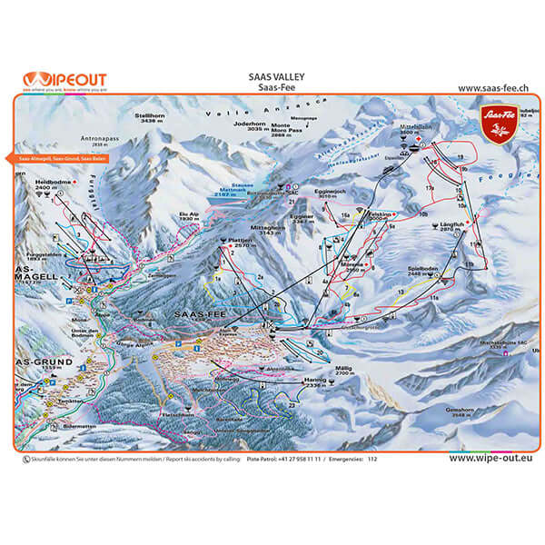 Saas Valley - Plan des Pistes en Microfibre par WIPEOUT