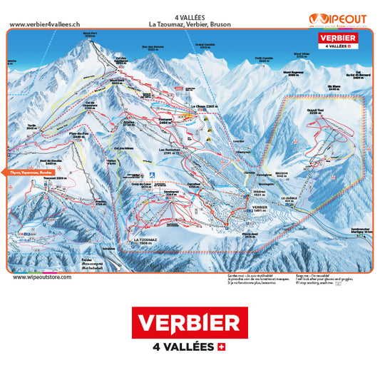 Verbier 4 Valleys - Plan des Pistes en Microfibre par WIPEOUT