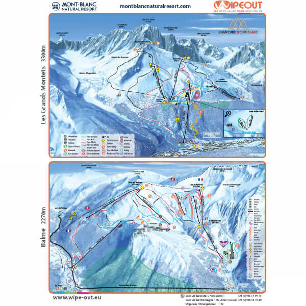 image of the front and reverse of the Chamonix Mont Blanc Natural Resort Piste Map