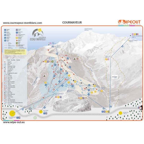 Courmayeur, Italy ski resort piste map including the SkyWay Monte Bianco