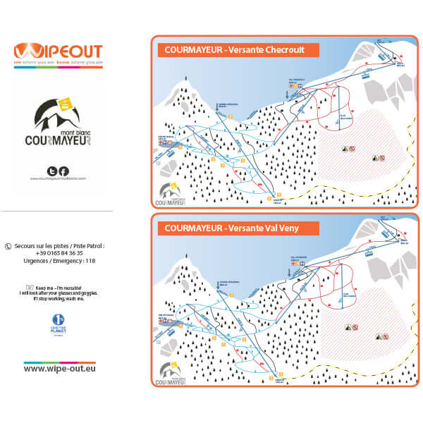 Ski map for Chercrouit and Val Veny, Courmayeur, Italy pistes and lifts