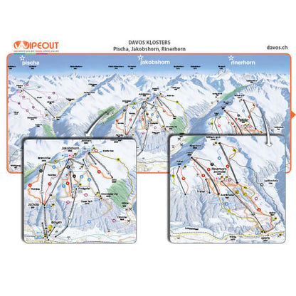 Close up image of the Davos Kloster Piste Maps by Wipeout featuring the Pischa, Jakobshorn and Rinerhorn ski areas