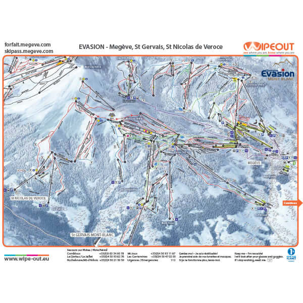 Image of the Wipeout Evasion Mont Blanc microfibe piste map covering Megeve, St Gervais and St Nicolas de Veroce