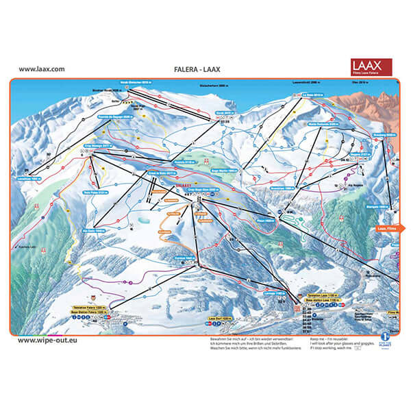 Image of the Wipeout microfibe ski piste map for Falera Laax in Switzerland
