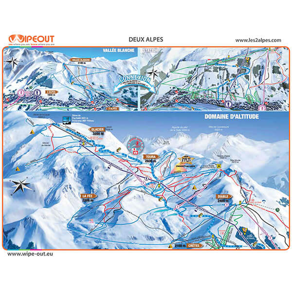 Les Deux Alpes - Plan des Pistes en Microfibre par WIPEOUT