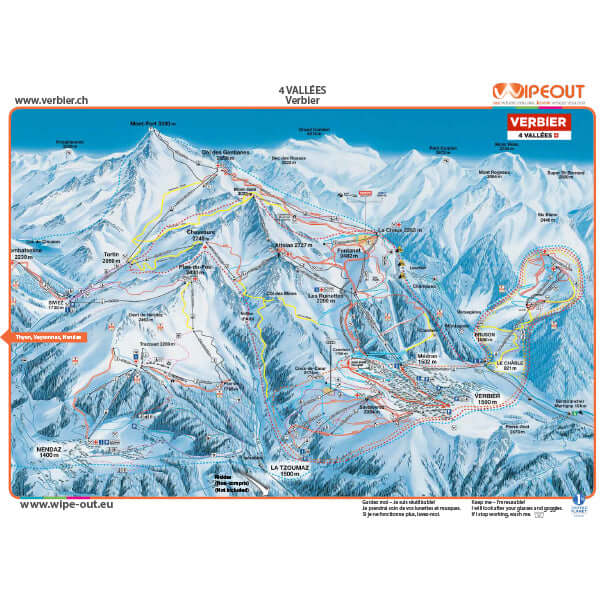 Verbier 4 Valleys - Plan des Pistes en Microfibre par WIPEOUT